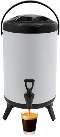 Termo de 10 litros con boquilla – Dispensador de bebidas aislado para bebidas calientes y frías (blanco) – Jarra de acero inoxidable con doble aislamiento – ideal para limonada, té helado y café
