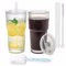 Kongming 2 Pack 600mL Iced Coffee Cup Set,Ribbed Glass Tumbler with Straw and Lid,Durable Leakproof Iced Latte Glass with Straw Brush and Cup Brush,Ideal for Cold Drinks,Smoothies,Cocktails & Matcha