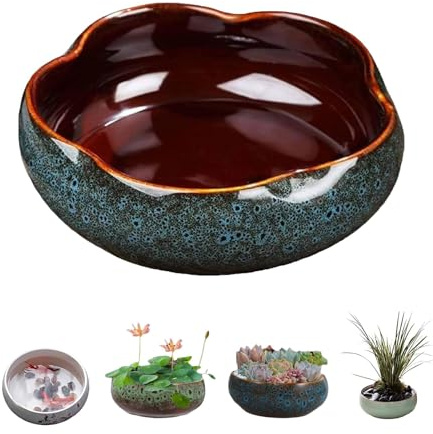 Lotus Bonsai Schale, Lotus Pflanze Keramik Blumenschale, Lotus Bowl Pflanzer, für die Wasserpflanzung im Innenbereich, Lotus-Töpfe für Wasserpflanzen, Wasserlilie, Grün Sukkulenten