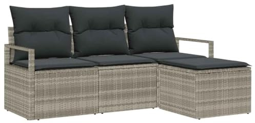 vidaXL Garten-Sofa-Set 4 pcs Hellgrau Poly Rattan, Flexibles Outdoor-Sofa-Set, modulare Lounge, einstellbare Füße, gemütliche Gartenmöbel.