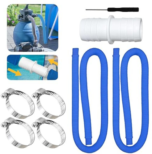 LUMOOM Tubo per piscina da 32 mm, 2 tubi per piscina da 150 cm, 4 clip di sicurezza, tubo per filtro per piscina con connettore per tubo, pompa per filtro per piscina (blu)