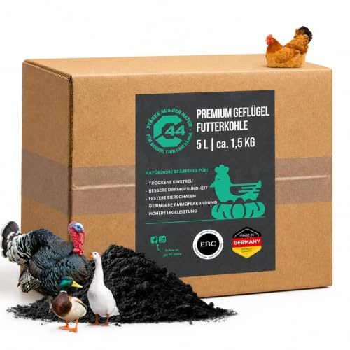 C44-Zittau Premium Futterkohle für Hühner & Geflügel mit 1,3% Asche (5L) | EBC-zertifizierte Futterkohle zur Unterstützung der Darmflora, Bindung von Schadstoffen und Verbesserung der Stallhygiene.