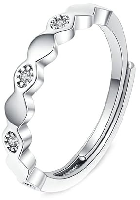 Mesnt Ring Weißgold Diamant, 18 Karat Weißgold Ringe für Damen Einfaches Wellendesign Lab hat Diamant erstellt, Größe 54 (17.2)