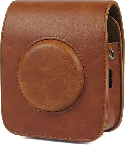 Schutzhülle für Fujifilm SQ10 / SQ20 Sofortbildkamera - Premium veganes Leder Tasche Cover mit Abnehmbarem Verstellbarem Gurt Kameratasche (Braun)
