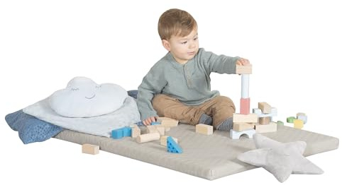 roba Spielmatte Luxe - 78 x 100 cm - Zubehör für roba Kletterdreieck & Indoor Kletterturm - Komfortabel/Leicht abwischbare Krabbelmatte - Beige/Hellgrau
