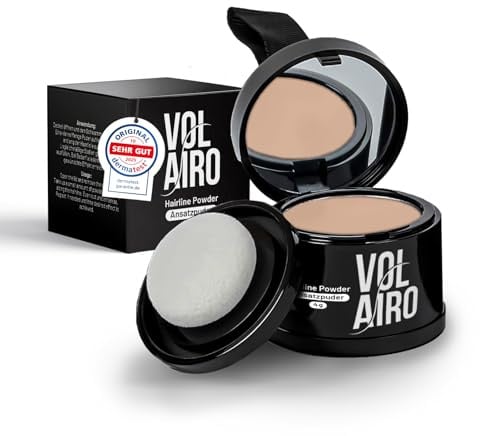 Volairo Ansatzpuder Mittelblond 4g – Haar Concealer zur Haarverdichtung bei sichtbarem Haaransatz, wasserfestes Haar Make-up, kaschiert graue Haare und lichte Stellen für Frauen und Männer