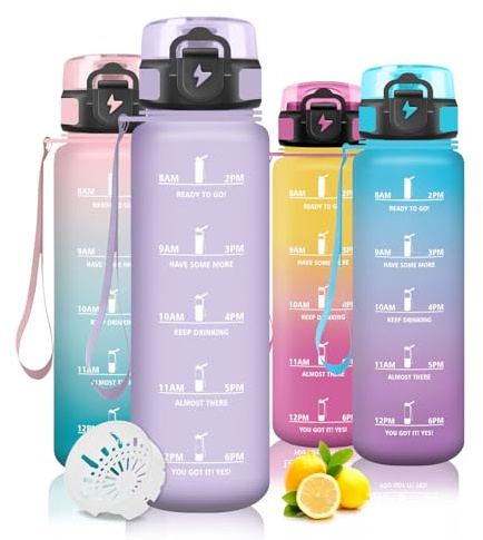 Mujigaga Wasserflasche 1L, Trinkflasche Sport mit Filter, Trinkflasche für Kohlensäurehaltige Getränke, Leicht zu Reinigen, Wasserflasche Fitnessstudio, für Fahrrad, Schule, Camping, Outdoor
