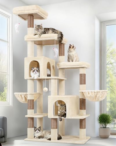 Globlazer F74F Stabil Kratzbaum XXL 189 cm Leichter Aufbau für 2/3/4 Katzen | Katzenbaum Groß mit 2 Katzenhaus Plattform Körbe Sisal Kratzfläche für Große Katzen Schwere Wohnzimmer, Schlafzimmer, Studio