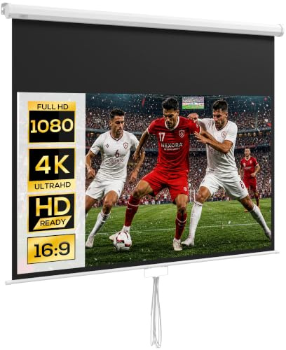 HOMCOM Telo Proiettore da 80 Pollici 4K HD Formato 16:9 Casa Home Bianco | Altezza Regolabile Manuale, Schermo Proiettore, Grandangolo di 160 Gradi, Telo Videoproiettore, Cinema Ufficio Esterno