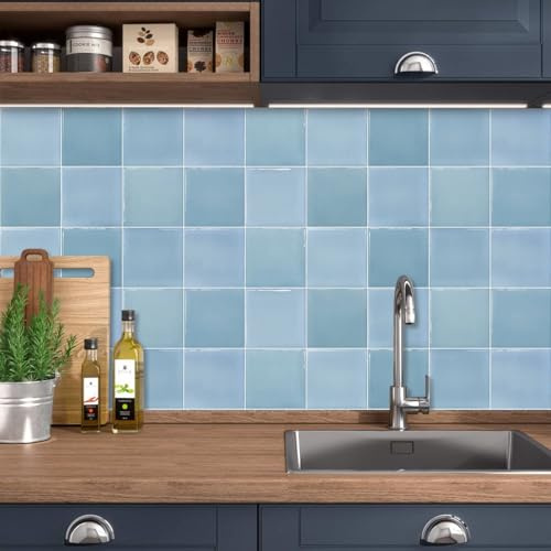 Klebefolie Fliesen Grau Blauer Ziegel Selbstklebende Fliesen PVC Entfernbare Wandverzierung Wohnzimmer Küchen Deko Küchenrückwand Wasserdicht Klebefliesen Bad 15x15 cm/ 10 Stück