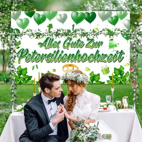 HAKOTOM 110 * 180cm Petersilienhochzeit Deko für 12,5 Jahre Alles Gute zur Petersilienhochzeit Banner Hochzeitstag Hintergrund Petersilien Hochzeit Partysbanner für Indoor Outdoor Garten Grün