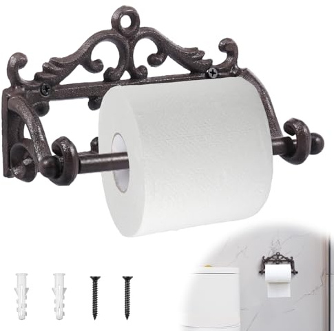 Vintage Toilet Roll Holder,Cast Iron Black Paper Holder,Screw Toilet Roller Wall Mount for Bathroom, Kitchen, Washroom Storage,Included Hardware(Black)