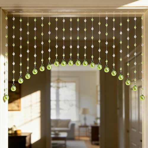 Kristall Perlenvorhang, 20 Schnüre Bogen-Design, selbstklebend & ohne Bohren – Hängender Perlenvorhang als Raumteiler für Tür, Schlafzimmer, Fenster und Wohnzimmer