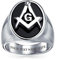 Bling Jewelry Geheimgesellschaft Quadratkompass Schwarzer Oval Herren Siegel Freimaurer Freimaurerring für Männer Silberton Edelstahl