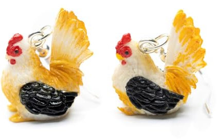 Miniblings Huhn Hahn Ohrringe Hühner Henne Bauernhof Farm Ei Ostern bunt - Handmade Modeschmuck I Ohrhänger Ohrschmuck versilbert