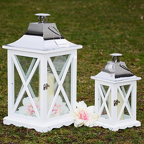Systafex ML-1209 Laterne 33 cm und 49,5 cm Deko Gartenlaterne Holz Gartenlampe Kerzenhalter Kerzenständer Teelichthalter Windlicht