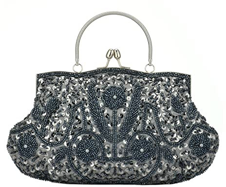 YYW Collection Antique Floral Seed Bead Sequin Soft Clutch Evening Bag Designer Purse Large Clutch Handbag