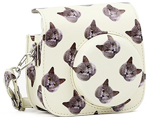 Wogozan Mini Camera Case for Fujifilm Instax Mini 9 8 8+ Instant Film Camera Premium PU Leather with Shoulder Strap (Cat Case)