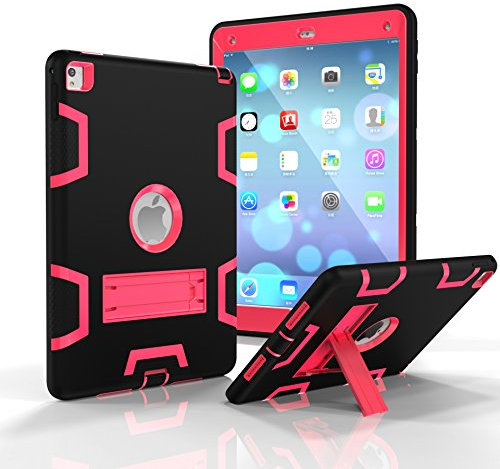 Copmob Kickstand - Funda iPad Air 2,Funda iPad Pro 9.7 (2016).Resistente a los Golpes de Alto Impacto,Caucho Resistente, Funda Protectora de Armadura híbrida Robusta de Tres Capas - Negro/Rojo