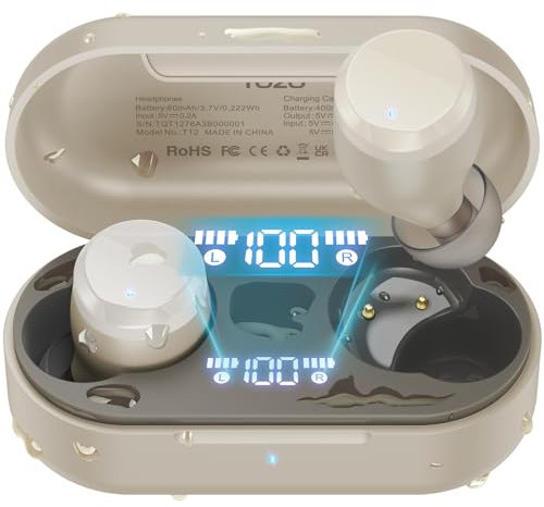 TOZO T12 Mini Auriculares Bluetooth Inalámbricos, 55H Auriculares Inalámbricos Reducción de Ruido con LED Digital, IPX8 EQ Personalizado por Aplicación (Champán)