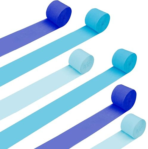 BELLE VOUS 12 Bänder Krepppapier Blau Kreppbänder - 4,4cm x 24,3m Kreppapier zum Basteln für Hochzeit, Babyparty, Geburtstagsparty, Hintergrund, Feste, Partydeko, Maibaum Bänder, Luftschlangen Papier