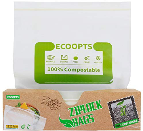 50 xECOOPTS Biodegradable Freezer Bags Sandwich Food Storage Ziplock Bags ASTM D6400 BPA Free -11×10.6 in