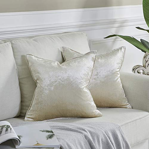 OMMATO Kissenbezug 50x50 cm Creme Kissenbezüge Samt dekorative Kissenhülle 2er Set Dekokissen für Sofa Schlafzimmer Wohnzimmer Auto