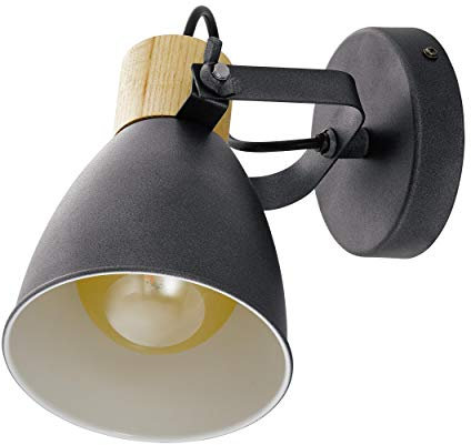EGLO Wandlampe Coswarth, 1 flammige Deckenlampe Vintage, Industrial, Retro, Wandleuchte innen aus Stahl und Holz, Wohnzimmerlampe, Flurlampe in Anthrazit, Creme-Weiß, Natur, Spot mit E27 Fassung