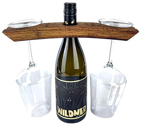 WEINKRAM 2in1 Weinbutler | Handgemachter Weinglashalter und Weinhalter aus einem Rotweinfass - Geschenkidee für Weinliebhaber | Hand-Made in Germany | Weinflaschenhalter | Weinständer