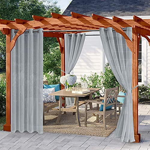 GYHH Rideau Voilage Extérieur Transparent pour Patio Imperméable,Draperie Voile à Oeillets Décoration pour Salon/Cuisine/Pergola/Jardin (Gray,2x132*213cm)