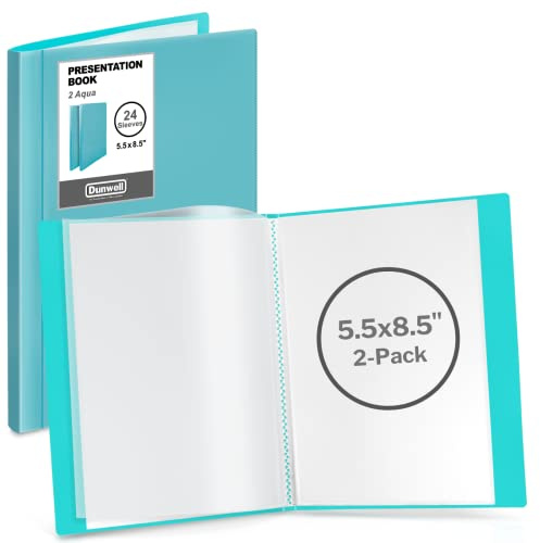 Dunwell Kleine Ordner mit Hüllen – Präsentationsbücher 5,5 x 8,5 cm (2er-Pack, Aqua), 24 Taschen, Displays 48 halbe Seiten oder 5,5 x 8,5 Mini-Büchklets, säurefreie Archivqualität