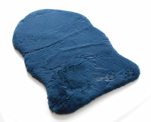 Hasenfell im Lammfell Format Fell Teppich Imitat Kunstfell Auflage Bettvorleger Schaf Lamm ca. 55x80 cm Blau