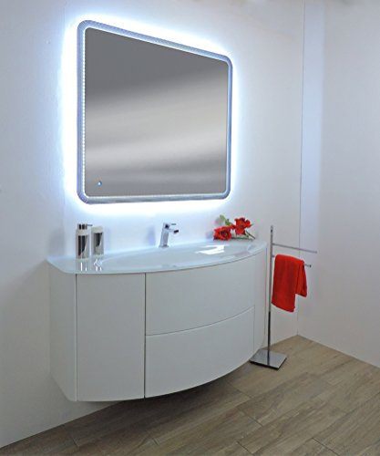 Mobile bagno sospeso Eden bianco frassino, cm 90, con lavabo e specchio a led
