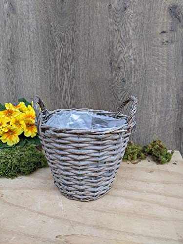 terracotta-toepfe-de B-Ware ! Pflanzkorb ca. 22 cm Durchmesser Weide beige-grau, leicht gekalkt Blumen Pflanzgefäß Korb Landhaus Vintage Deko Sommer Garten Balkon Terrasse Ostern Weihnachten
