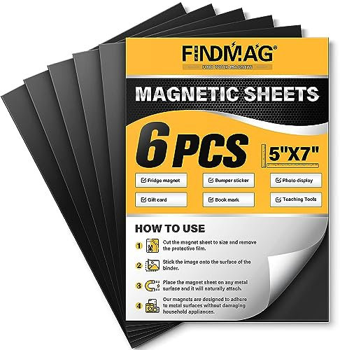 Magnetic Sheets, Magnetic Sheets with Adhesive Backing, Magnets for Crafts, 6 Pack 5 x 7 inches Flexible Self Adhesive Magnet Sheets for Picture, Art or DIY Creates Your Own Favorite Fridge Magnets
