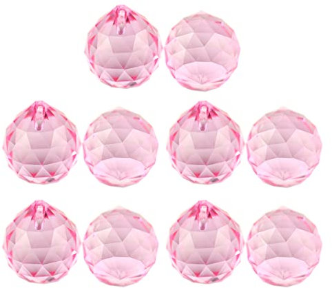 Cozylkx Cristal Verre Prisme Pendentif 10 Pcs Lustre Cristal Boule À Facettes Suncatcher Décoration Ornement Suspendu,Rose,20 mm
