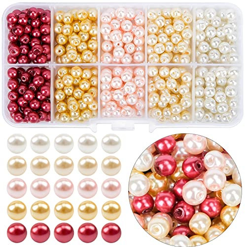 RUBY 500 Stück Glasperlen Bunte Glasperlen Zum Auffädeln 6MM Sortierte Kunstperlen Mehrfarbig Runde Perlen für DIY Halsketten Armbänder Schmuck Basteln (Gold)