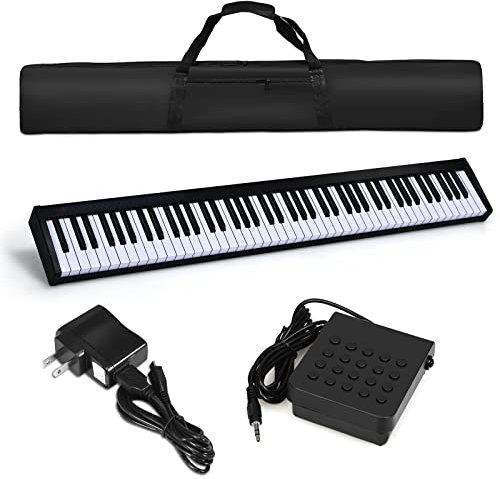 DREAMADE Piano Numérique 88 Touches avec Pédale, Clavier de Piano Électronique Portable, MIDI OUT et Interface d'alimentation USB, pour Débutants, Enfants, Adultes (126,5x18x6,5cm(88 Touches), noir)