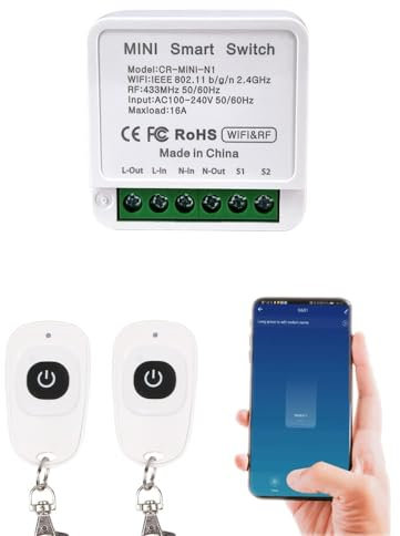 COLOROCK Interrupteur intelligent WiFi, télécommande sans fil RF, application et 433 MHz, compatible avec Alexa/Google Home, commande vocale, fonction minuterie, pas de hub nécessaire, 16 A