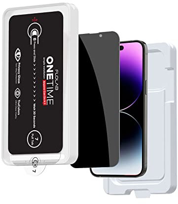 FLOLAB ONETIME Sichtschutzglas für iPhone 14 Pro Max – spielverändernd, staubfreie Installation, kristallklare Sicht und ultimative Privatsphäre