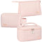 Linpr Kosmetiktasche Damen Groß 3er Set Make Up Tasche Große Kapazität Wasserfest Schminktasche Reisen Organizer für Frauen und Mädchen, Kulturbeutel aus PU-gestreiftem Leder (Rosa)