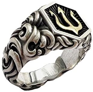 YAHOYA Punk Retro Poseidon Dreizack Ring Silber Farbe Offener Ring Persönlichkeit Herren Cool Trend Ring Jubiläumsgeschenk