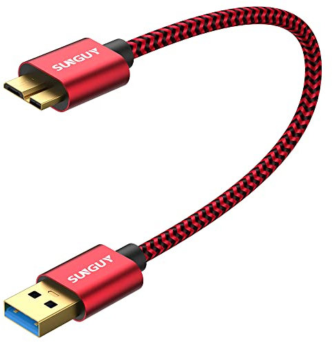 SUNGUY USB 3.0 Micro B Kabel, 30CM USB Festplatten Kabel Kurz, 5Gbps Micro B Datenkabel and Ladekabel für WD Elements, Seagate, My Passport Ultra, SSD,Galaxy Pro 12.2 usw-Rot