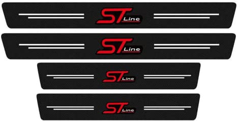 4 Stück Auto Einstiegsleisten Schutzfolie für Ford ST Stline line Focus 3 2 MK2 MK4 MK3, mit Logo Kohlefaser Türeinstiegsschutz Aufkleber Kratzfest Aufkleber,A