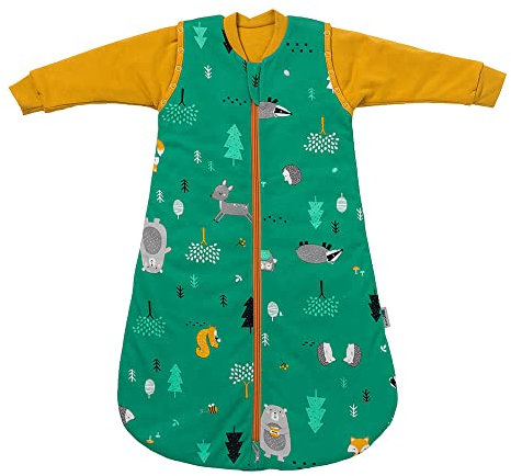 schlummersack Schlafsack Baby Bio Baumwolle ganzjährig 80 cm Waldtiere | Babyschlafsack mit Ärmel abnehmbar 2.5 Tog Baby Schlafsack ganzjährig | Ganzjahres Schlafsack Baby Bio