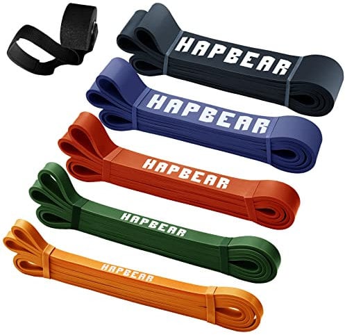 HAPBEAR Pull Up Assistance Bands, Resistance Band Set of 5, Long Power Workout Rubber Bands with Door Anchor, Strength Heavy Duty Exercise Bands for Powerlifting Stretching Fitness Training, Colorful