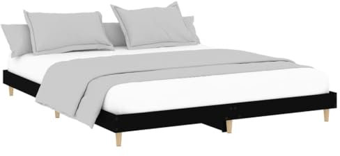 vidaXL Bettgestell, Bett mit Holzbeinen, Doppelbett für Schlafzimmer, Bettrahmen mit Lattenrost, Schlafzimmerbett, Schwarz 180x200cm Holzwerkstoff