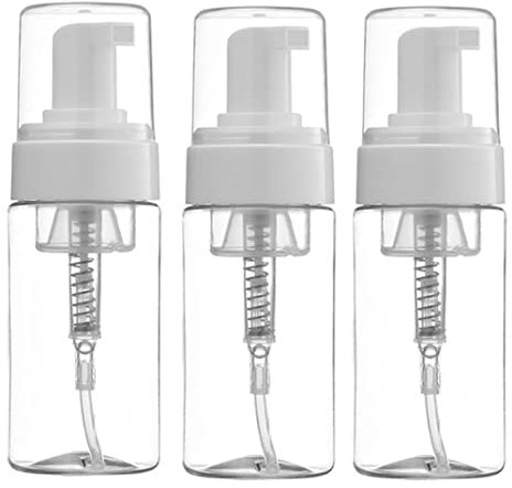 3 botellas vacías de espuma de 3.4 onzas/100 ml, de plástico transparente, rellenables, dispensadores de jabón, recipientes para viajes, cosméticos, jabón de manos, champú espumoso