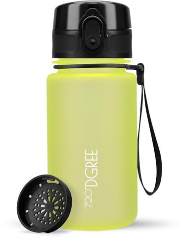 720°DGREE Botella Agua Niños 350ml “uberBottle“ - Tamiz-Fruta, softTouch - Sin BPA, Prueba de Fuga, Reutilizable - Cantimplora ligera - Water Bottle ideal para Escuela Infantil, Niña, Joven, de 3 Años