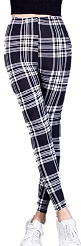 Fioeyr Legging long extensible pour femme Motif tartan rouge